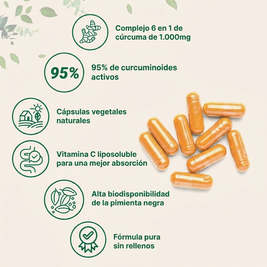 Cápsulas de Cúrcuma Curcumina 6-en-1 para Bienestar y Confort Diario