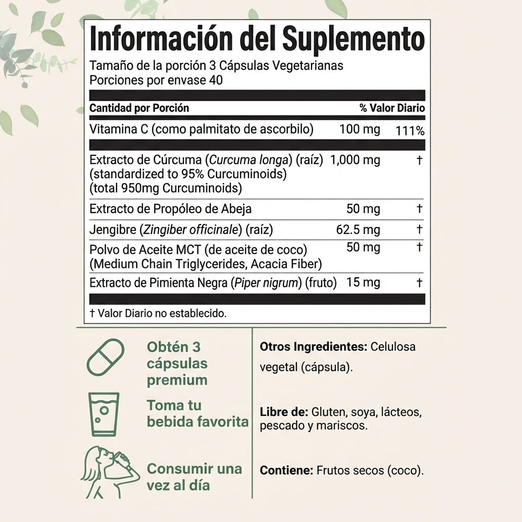 Cápsulas de Cúrcuma Curcumina 6-en-1 para Bienestar y Confort Diario