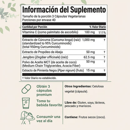 Cápsulas de Cúrcuma Curcumina 6-en-1 para Bienestar y Confort Diario