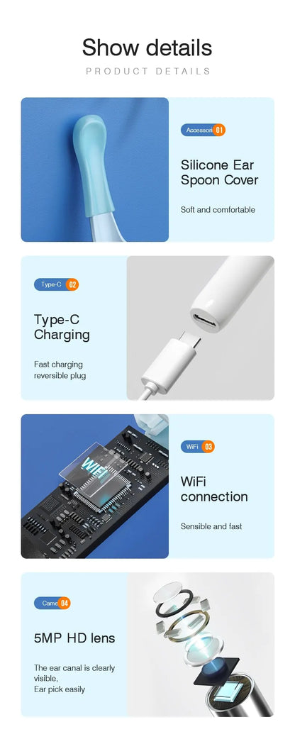 Cámara Otoscopio WiFi HD para Limpieza de Oídos (Ves en Vivo)